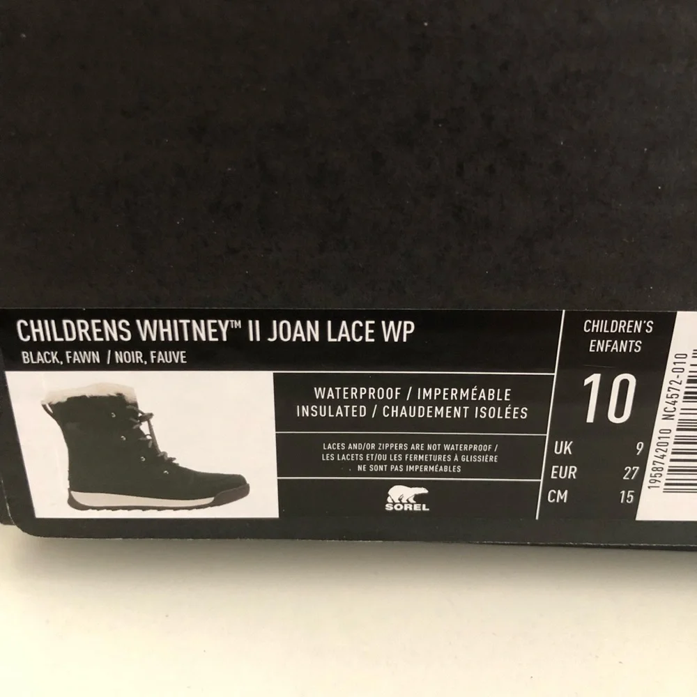 Sorel Kids Toddler Black Whitney Joan Lace Waterproof Suede Boots 10